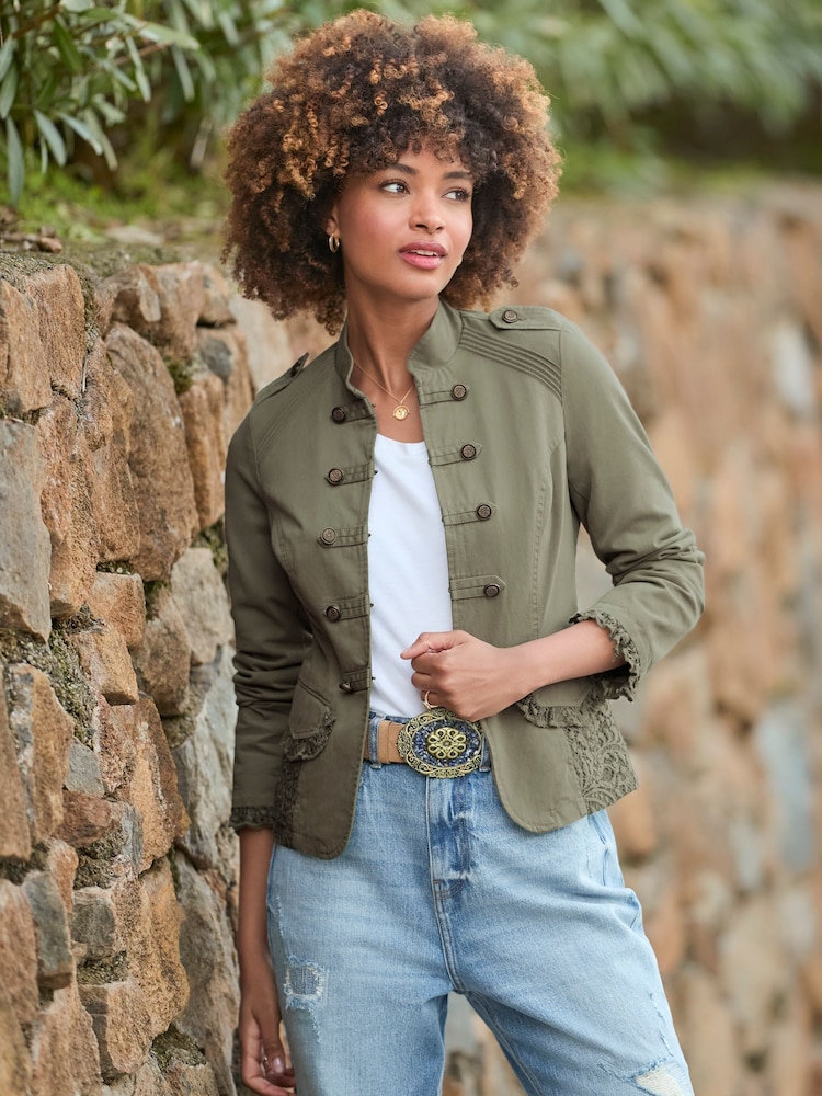 Joe Browns Green Military Lace Trim 100% Cotton Jacket - Image 6 of 7
