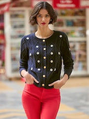 Joe Browns Blue Daisy Cable Knit 100% Cotton Cardigan - Image 1 of 7