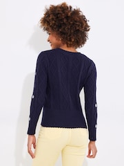 Joe Browns Blue Daisy Cable Knit 100% Cotton Cardigan - Image 4 of 7
