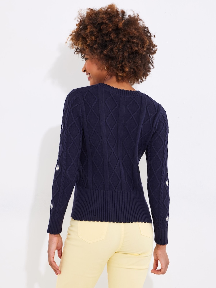Joe Browns Blue Daisy Cable Knit 100% Cotton Cardigan - Image 4 of 7