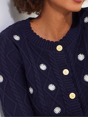 Joe Browns Blue Daisy Cable Knit 100% Cotton Cardigan - Image 5 of 7
