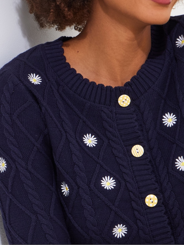 Joe Browns Blue Daisy Cable Knit 100% Cotton Cardigan - Image 5 of 7