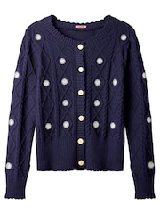 Joe Browns Blue Daisy Cable Knit 100% Cotton Cardigan - Image 7 of 7