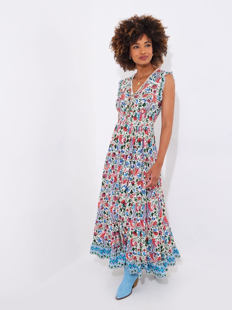 Joe Browns Cream Petite Beaded Floral Print Button Maxi Dress - Image 3 of 7