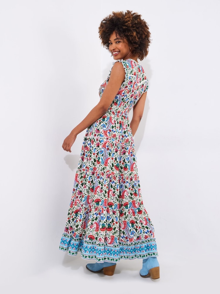 Joe Browns Cream Petite Beaded Floral Print Button Maxi Dress - Image 4 of 7