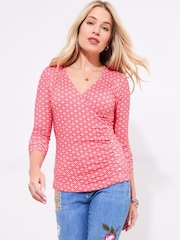 Joe Browns Pink Geo Print Mock Wrap Top - Image 1 of 5