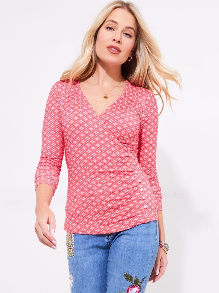 Joe Browns Pink Geo Print Mock Wrap Top - Image 1 of 5