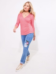 Joe Browns Pink Geo Print Mock Wrap Top - Image 2 of 5