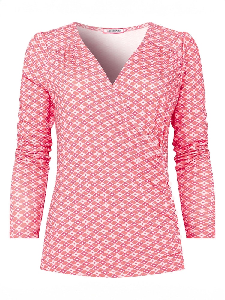Joe Browns Pink Geo Print Mock Wrap Top - Image 5 of 5