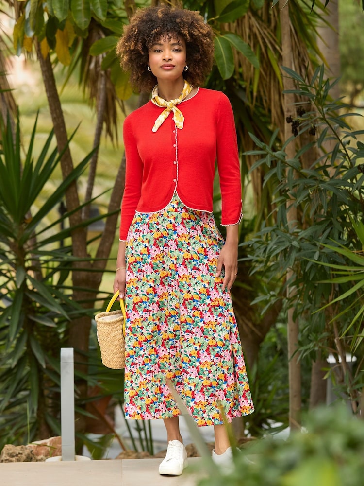 Joe Browns Red Frilly Scoop Neck Cardigan - Image 2 of 6