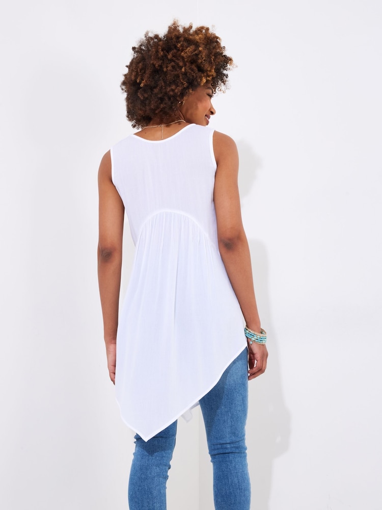 Joe Browns White Handkerchief Hem Lace Panel Long Line Top - Image 2 of 5