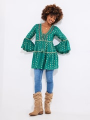 Joe Browns Green Tiered Beaded Boho Mini Dress - Image 4 of 7