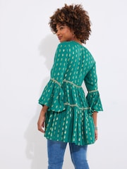 Joe Browns Green Tiered Beaded Boho Mini Dress - Image 5 of 7