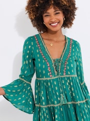 Joe Browns Green Tiered Beaded Boho Mini Dress - Image 6 of 7
