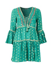 Joe Browns Green Tiered Beaded Boho Mini Dress - Image 7 of 7