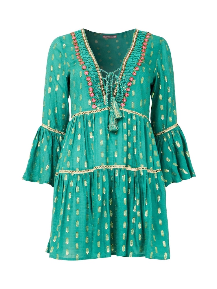 Joe Browns Green Tiered Beaded Boho Mini Dress - Image 7 of 7