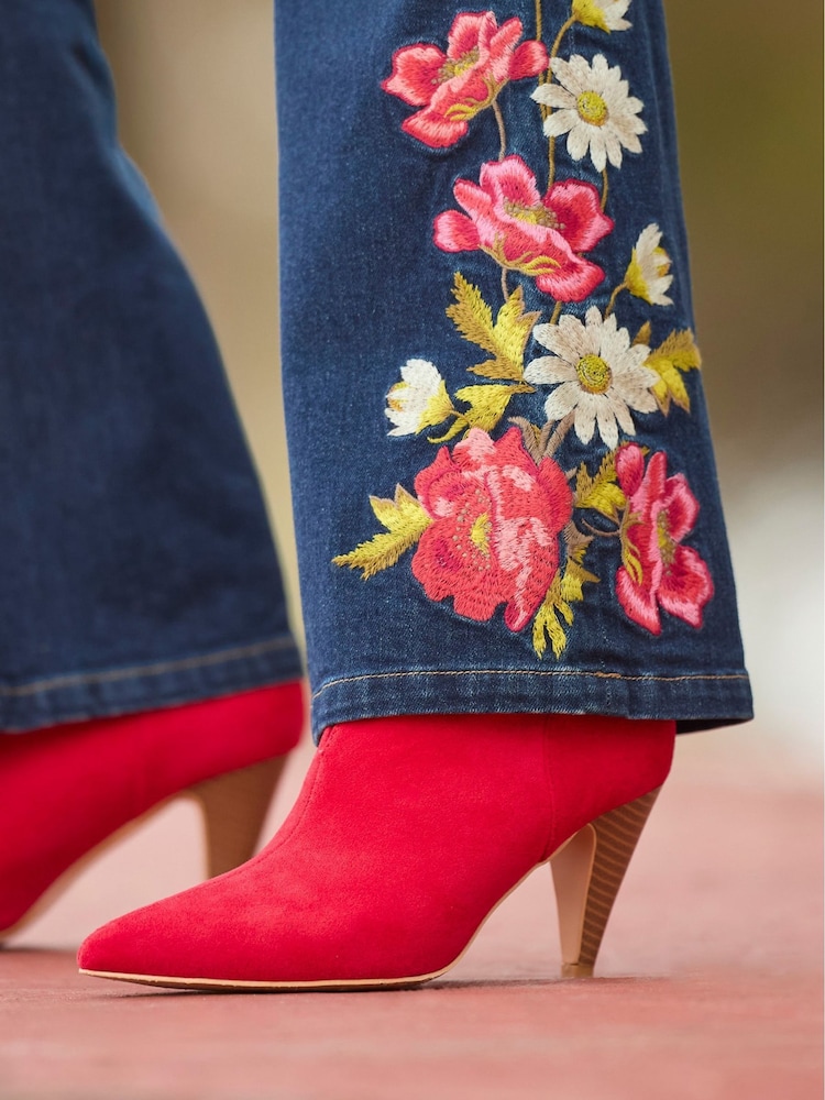 Joe Browns Red Pointed Toe Microsuede Ankle Boots - Image 2 of 6