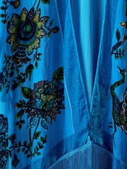 Joe Browns Blue Velvet Peacock Floral Print Fringed Kimono Cover-Up - Image 4 of 5
