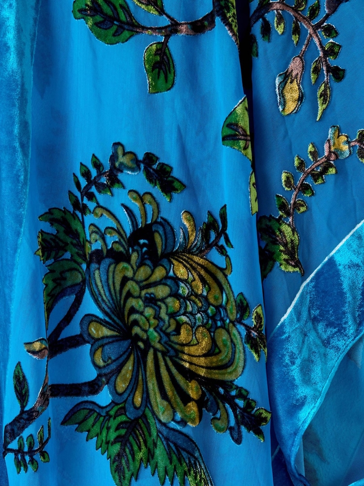Joe Browns Blue Velvet Peacock Floral Print Fringed Kimono Cover-Up - Image 5 of 5