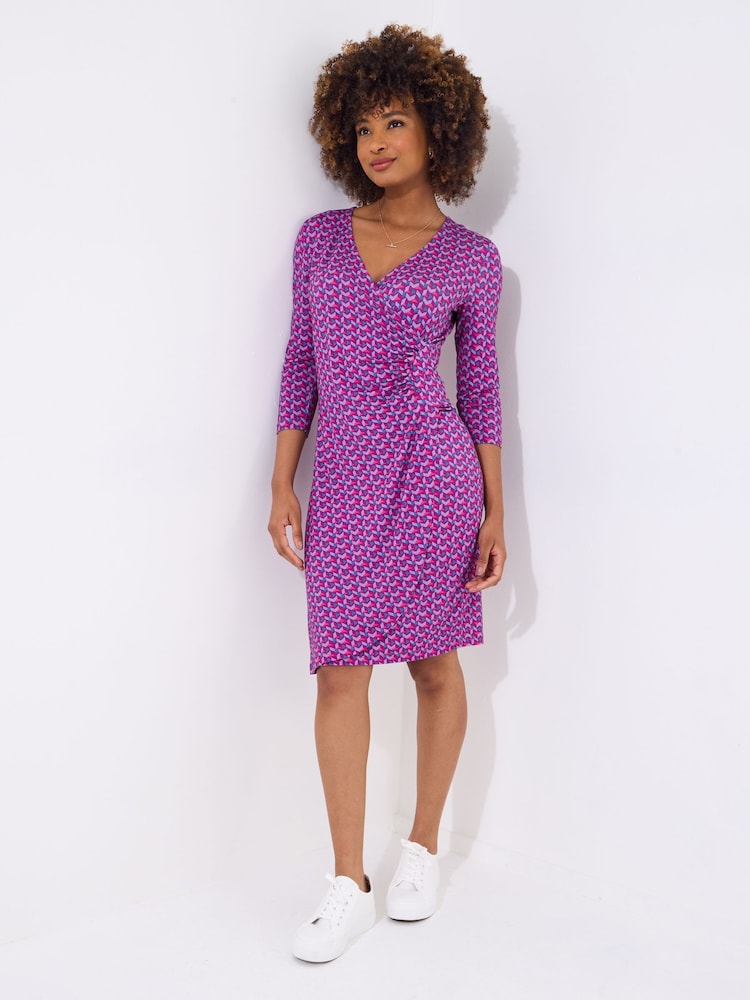 Joe Browns Pink Geometric Rouched Jersey Dress - Image 1 of 5