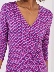 Joe Browns Pink Geometric Rouched Jersey Dress - Image 3 of 5