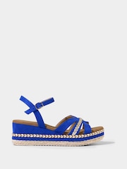 Joe Browns Blue Platform Espadrille Cross Over Strappy Sandals - Image 1 of 6