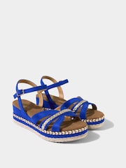 Joe Browns Blue Platform Espadrille Cross Over Strappy Sandals - Image 3 of 6