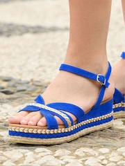 Joe Browns Blue Platform Espadrille Cross Over Strappy Sandals - Image 5 of 6