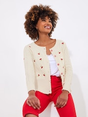 Joe Browns Cream Cherry Cable Knit 100% Cotton Cardigan - Image 3 of 8
