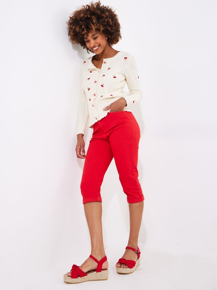 Joe Browns Cream Cherry Cable Knit 100% Cotton Cardigan - Image 4 of 8