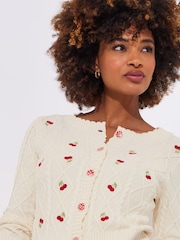 Joe Browns Cream Cherry Cable Knit 100% Cotton Cardigan - Image 6 of 8