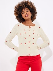 Joe Browns Cream Cherry Cable Knit 100% Cotton Cardigan - Image 7 of 8