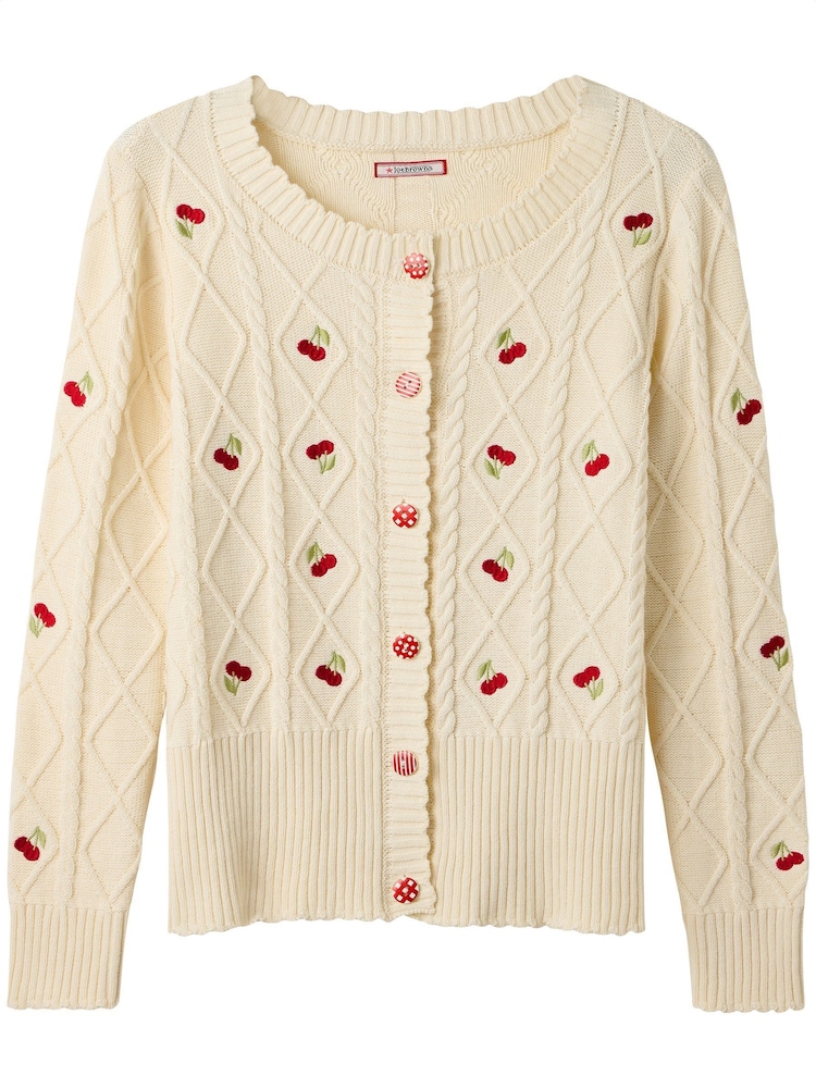 Joe Browns Cream Cherry Cable Knit 100% Cotton Cardigan - Image 8 of 8