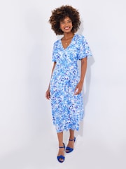 Joe Browns Blue Floral Floaty Sleeve Midi Dress - Image 1 of 5