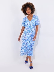 Joe Browns Blue Floral Floaty Sleeve Midi Dress - Image 2 of 5