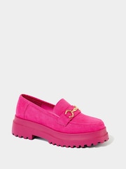 Joe Browns Pink Chunky Cleated Sole Microsuede Loafers - Image 2 of 4