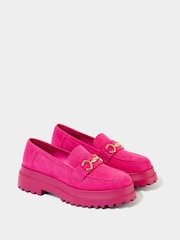 Joe Browns Pink Chunky Cleated Sole Microsuede Loafers - Image 3 of 4