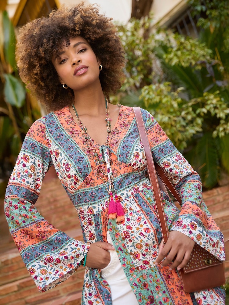 Joe Browns Blue V-Neck Tassel Patchwork Tunic - Image 2 of 6
