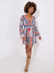 Joe Browns Blue V-Neck Tassel Patchwork Tunic - Image 4 of 6