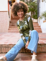 Joe Browns Green Floral Leaf Print Mesh Top - Image 2 of 7