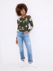 Joe Browns Green Floral Leaf Print Mesh Top - Image 4 of 7