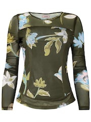 Joe Browns Green Floral Leaf Print Mesh Top - Image 7 of 7