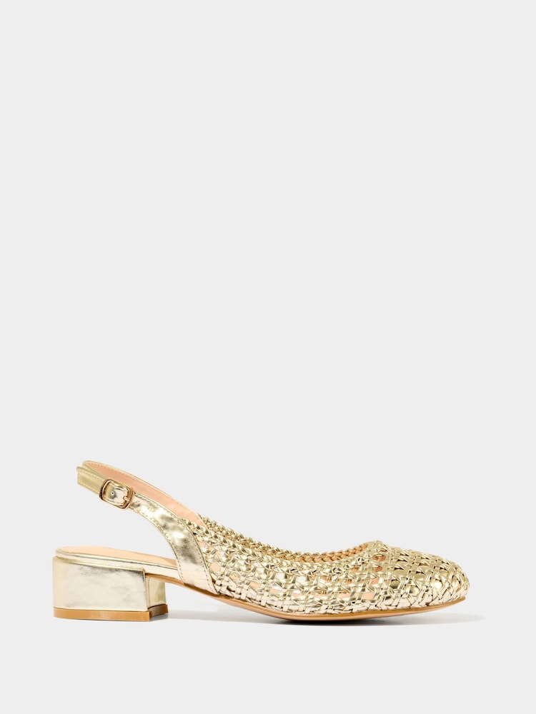 Joe Browns Woven Metallic Block Heel Sling Back Shoes - Image 1 of 4