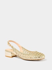 Joe Browns Woven Metallic Block Heel Sling Back Shoes - Image 2 of 4