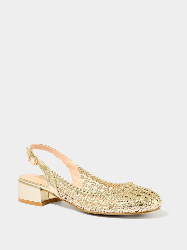Joe Browns Woven Metallic Block Heel Sling Back Shoes - Image 2 of 4