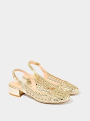 Joe Browns Woven Metallic Block Heel Sling Back Shoes - Image 3 of 4