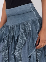 Joe Browns Blue Frilled Denim Look 100% Cotton Midi Skirt - Image 5 of 7