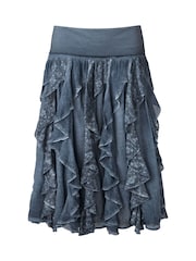 Joe Browns Blue Frilled Denim Look 100% Cotton Midi Skirt - Image 7 of 7