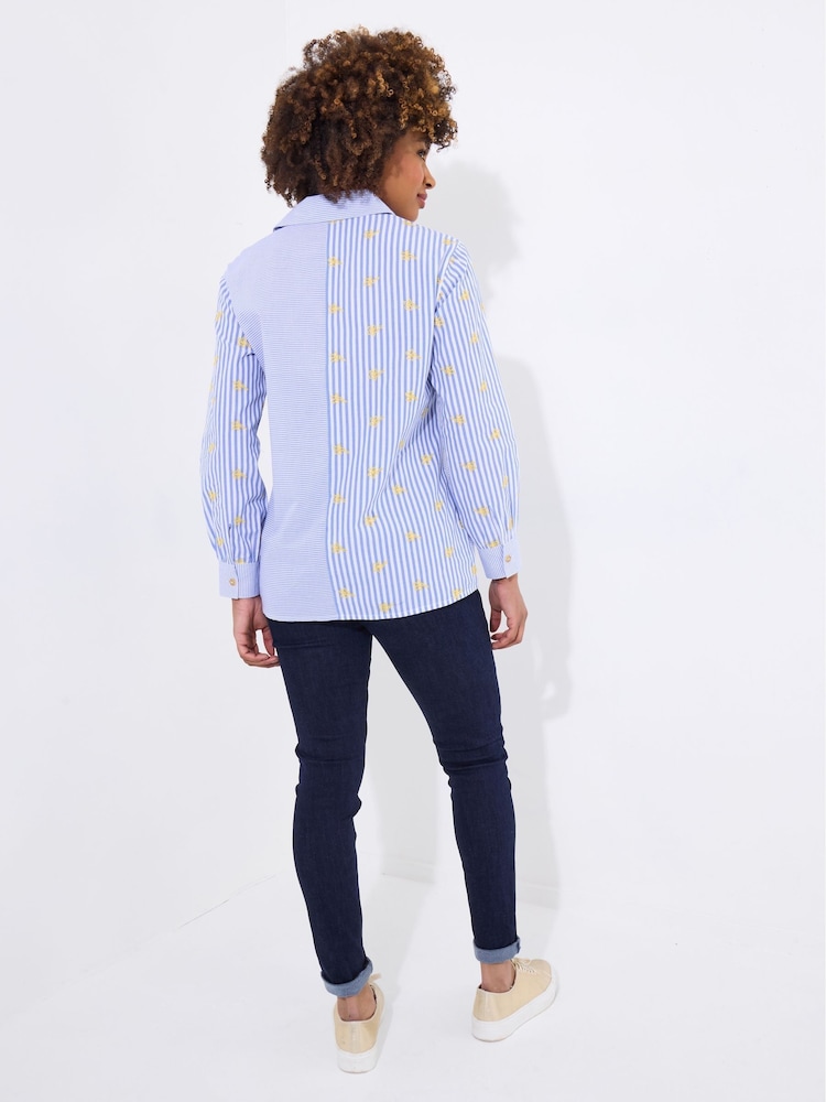 Joe Browns Blue Daisy Embroidered Stripe 100% Cotton Shirt - Image 2 of 5