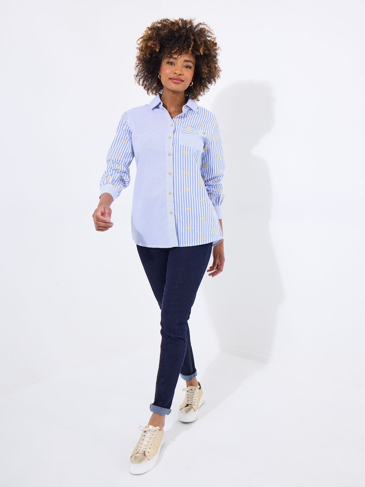 Joe Browns Blue Daisy Embroidered Stripe 100% Cotton Shirt - Image 3 of 5